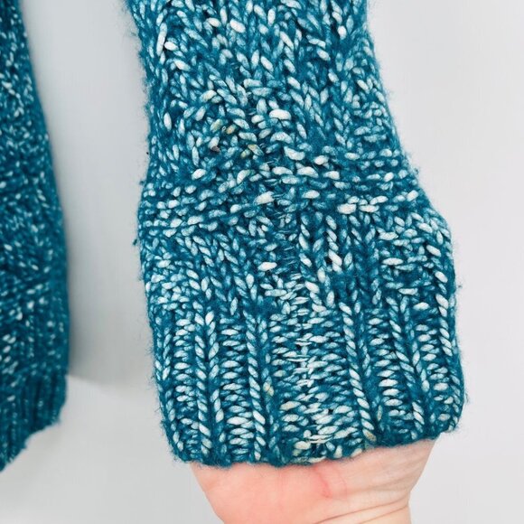 Soft Surroundings Women's Teal 1/4 Zip Aran Cable Knit Sweater Size M Wool Blend - Picture 8 of 13
